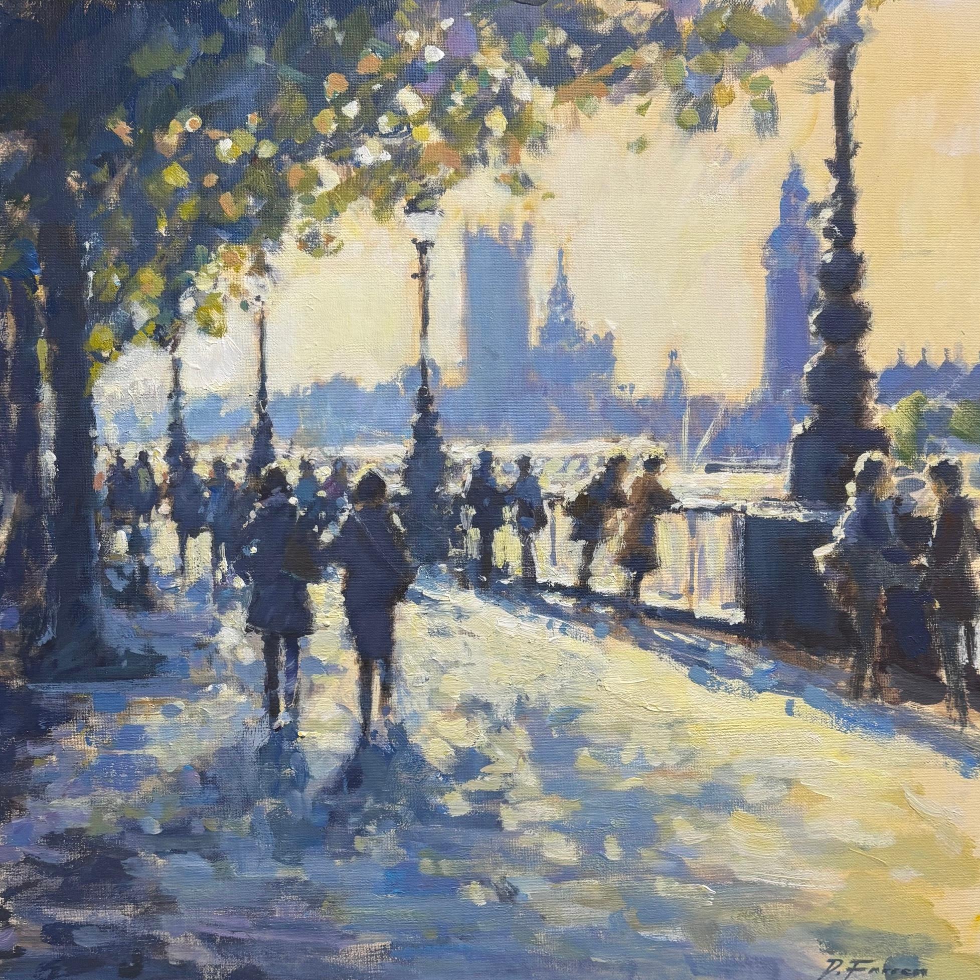 Autumn Sun, Southbank - original impressionism London cityscape painting