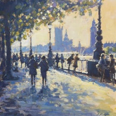 Autumn Sun, Southbank - original impressionism London cityscape painting