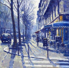 Luce mattutina blu, Parigi - quadro originale impressionista con paesaggio urbano