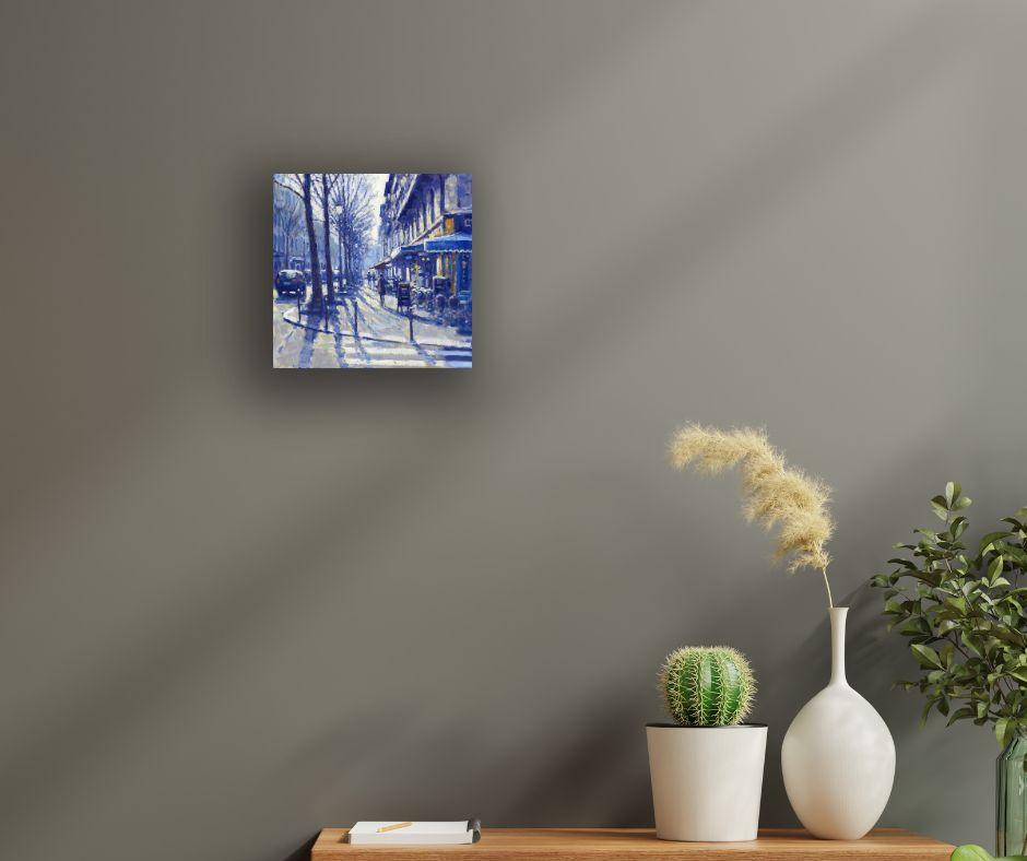 Blue Morning Light, Paris - original impressionism London cityscape painting - Painting by David Farren