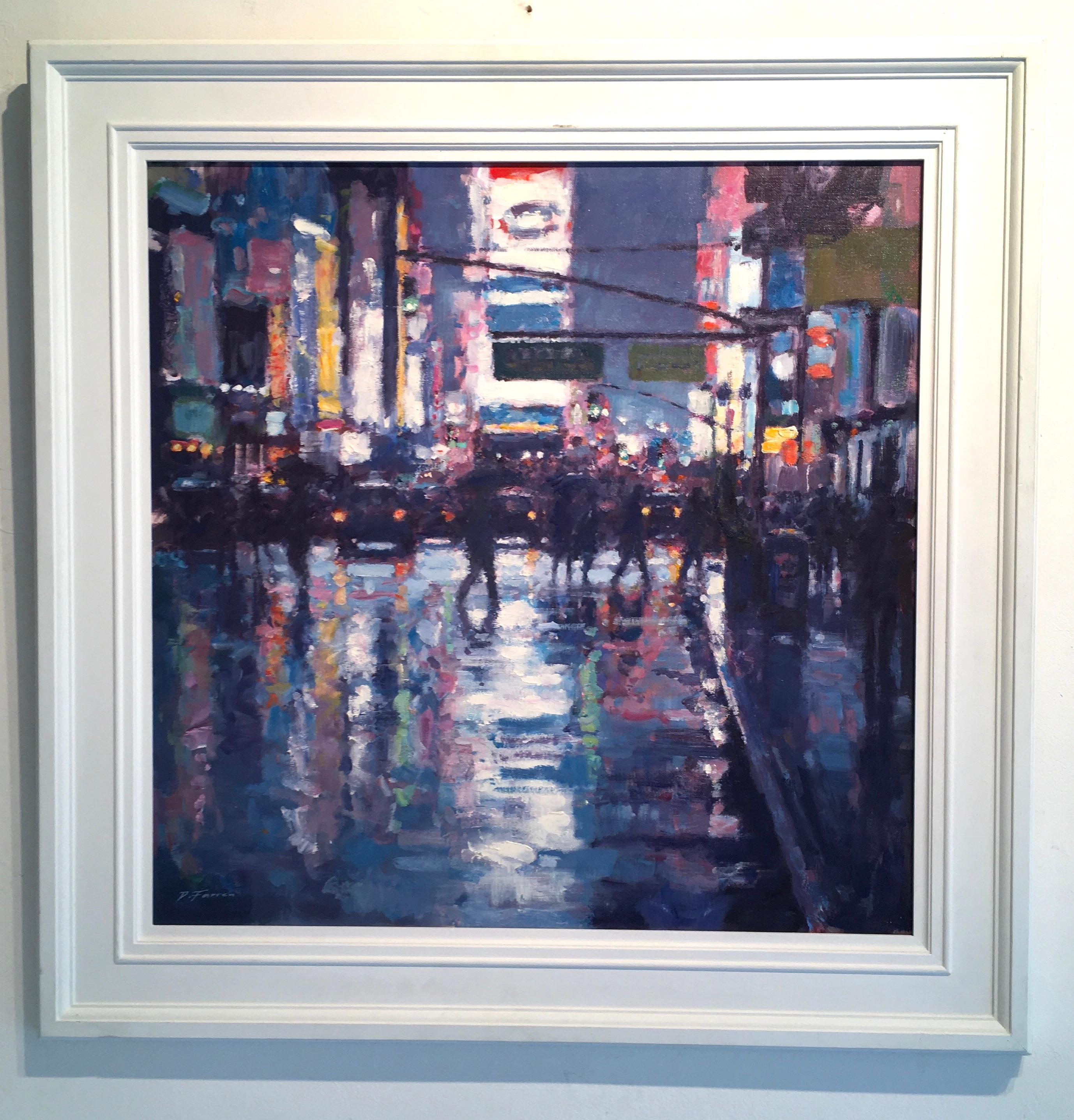 Blue Reflections - US landscape cityscape oil painting impressionism modern art  - Painting by David Farren