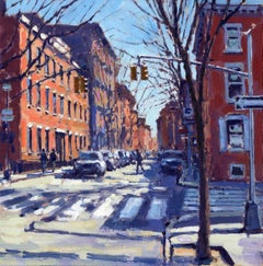 David Farren - Crossing, Greenwich Village - original impressionism cityscape painting Crossing, Greenwich Village - original impressionism cityscape painting