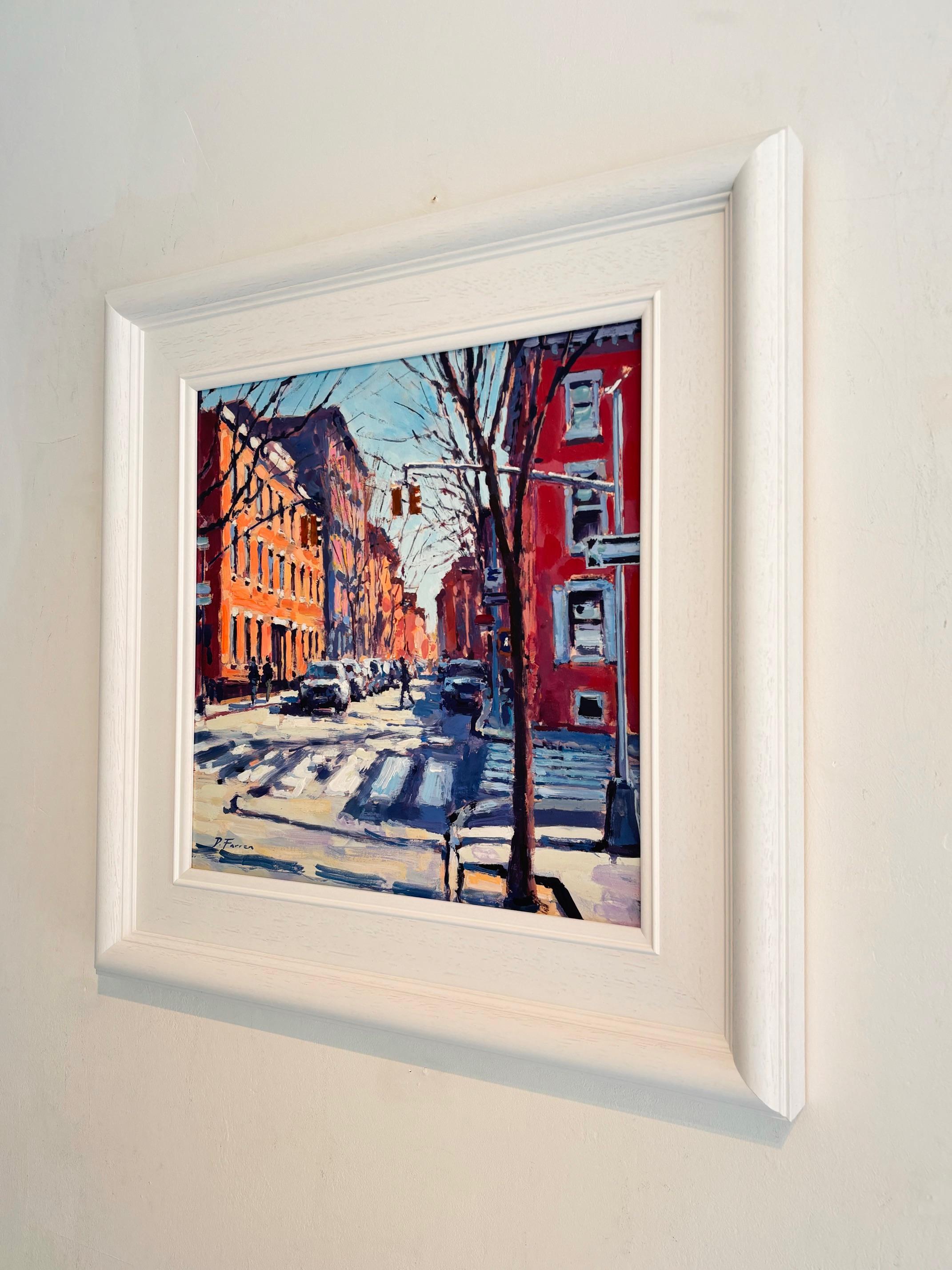 Crossing, Greenwich Village - original impressionism London cityscape painting - Impressionnisme Painting par David Farren