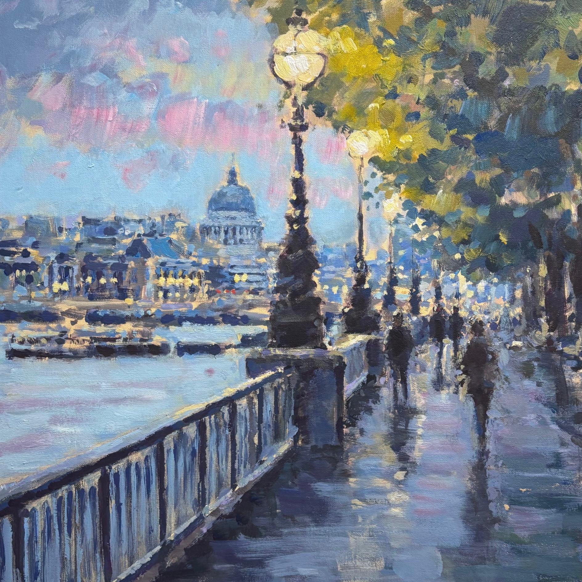 Evening Light, Southbank - original impressionism London cityscape painting