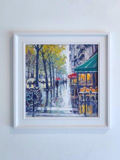Abenddusche, Paris Ölgemälde, original impressionistisches Stadtbild, 39x39 cm
