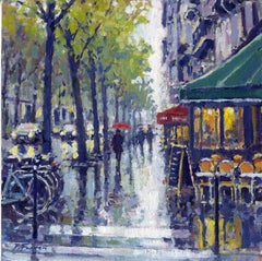 Abenddusche, Paris Ölgemälde, original impressionistisches Stadtbild, 39x39 cm