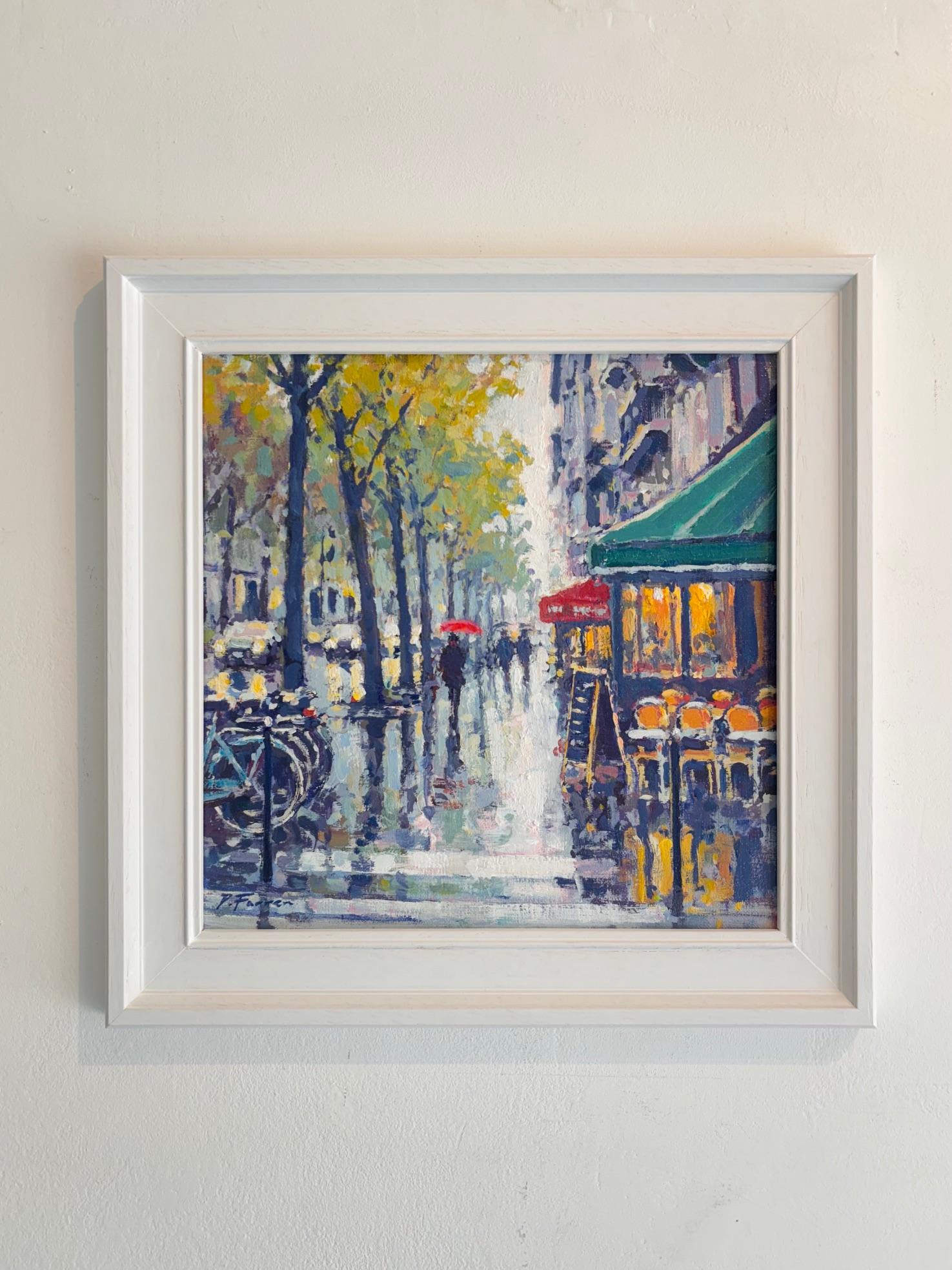 Evening Shower, Paris - original impressionism London cityscape painting - Painting by David Farren