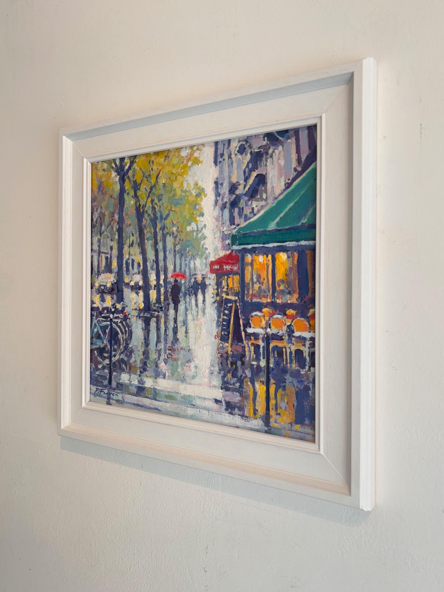 Evening Shower, Paris - original impressionism London cityscape painting - Impressionist Painting by David Farren