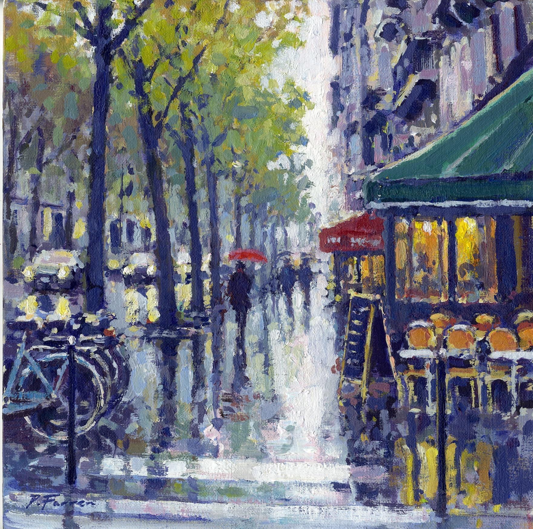 David Farren Abstract Painting - Evening Shower, Paris - original impressionism London cityscape painting
