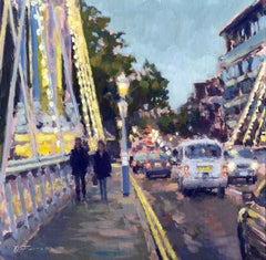 Evening Stroll - London impressionist modern original art impasto oil painting