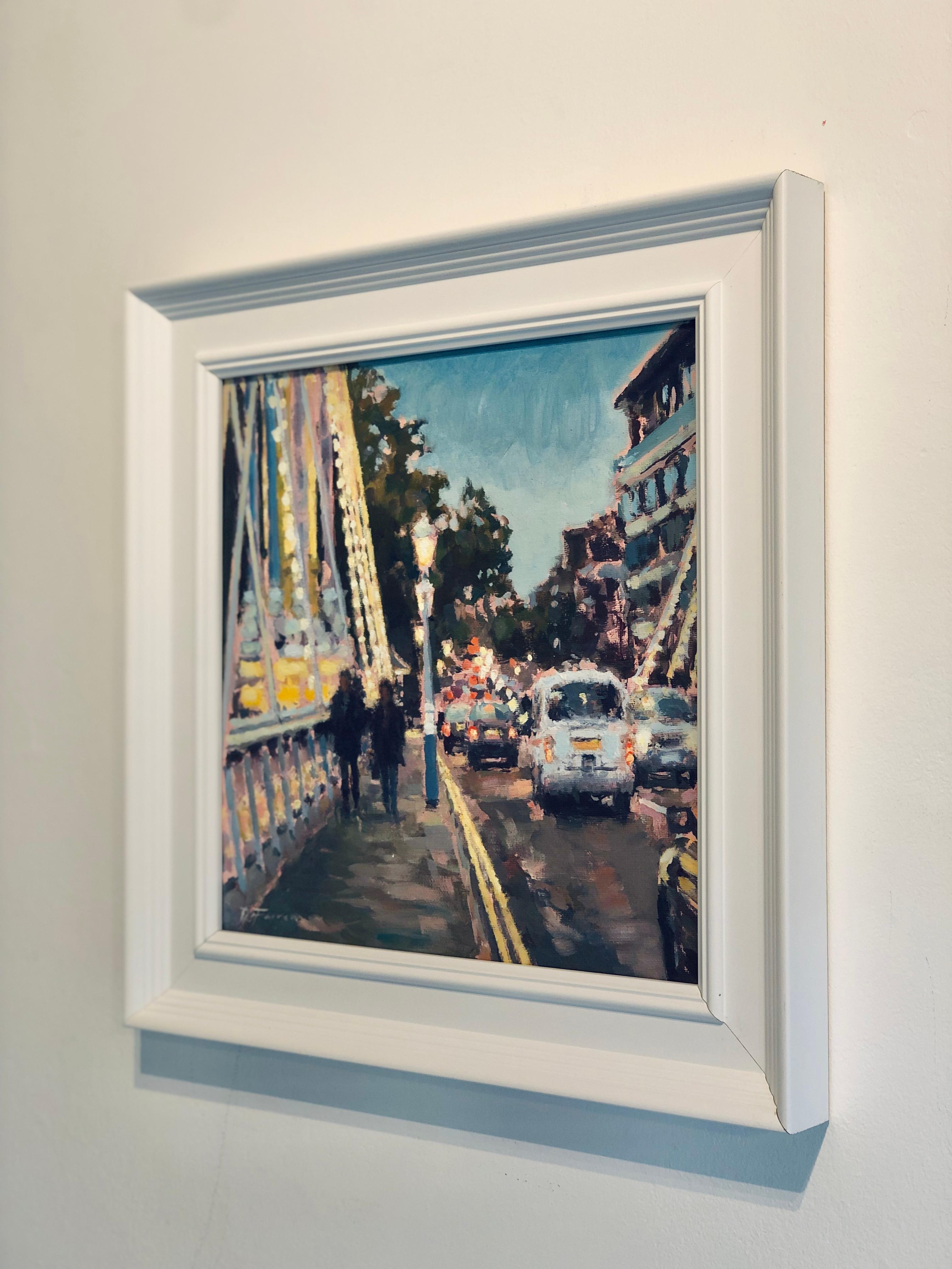 Evening Stroll-original impressionism London cityscape painting-contemporary Art - Impressionist Painting by David Farren