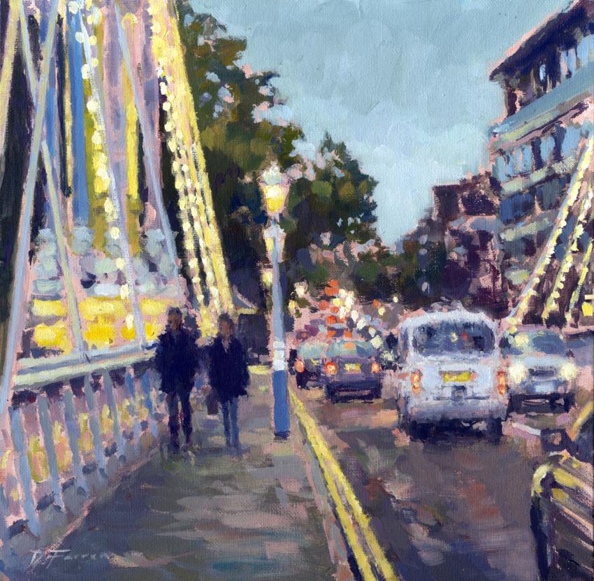 David Farren Landscape Painting - Evening Stroll-original impressionism London cityscape painting-contemporary Art