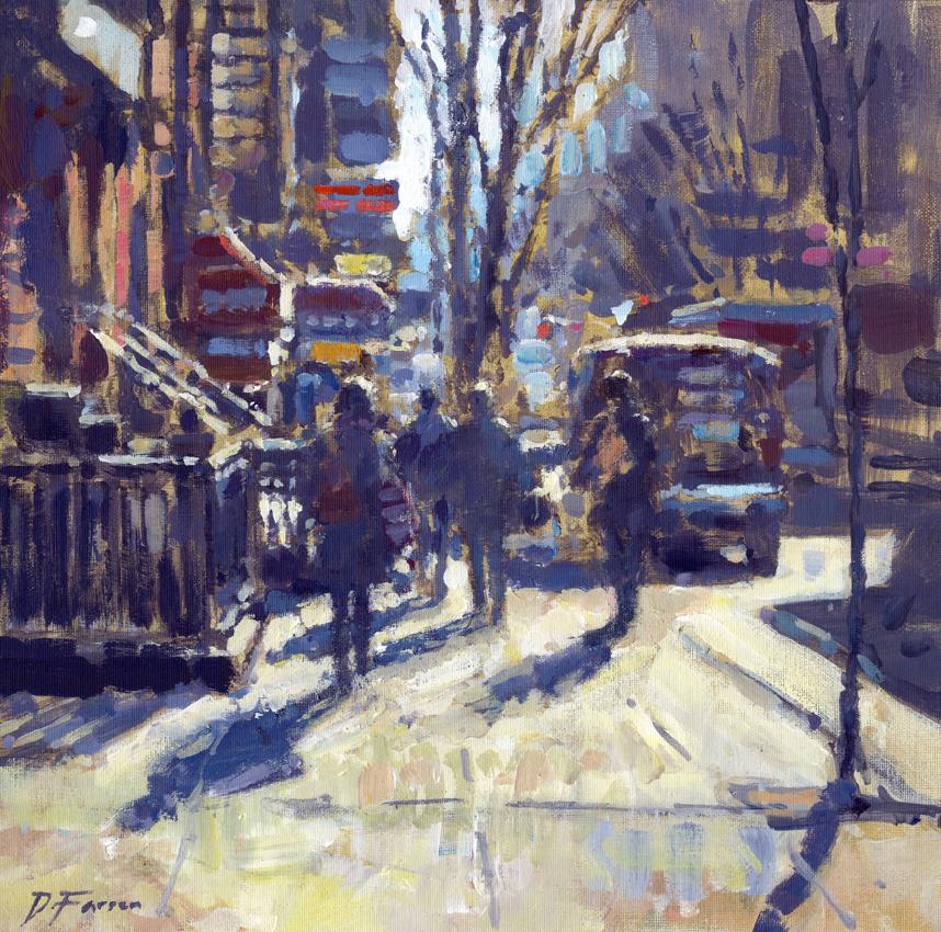 February Sun, Greenwich Village New York  original City landscape painting - Painting by David Farren