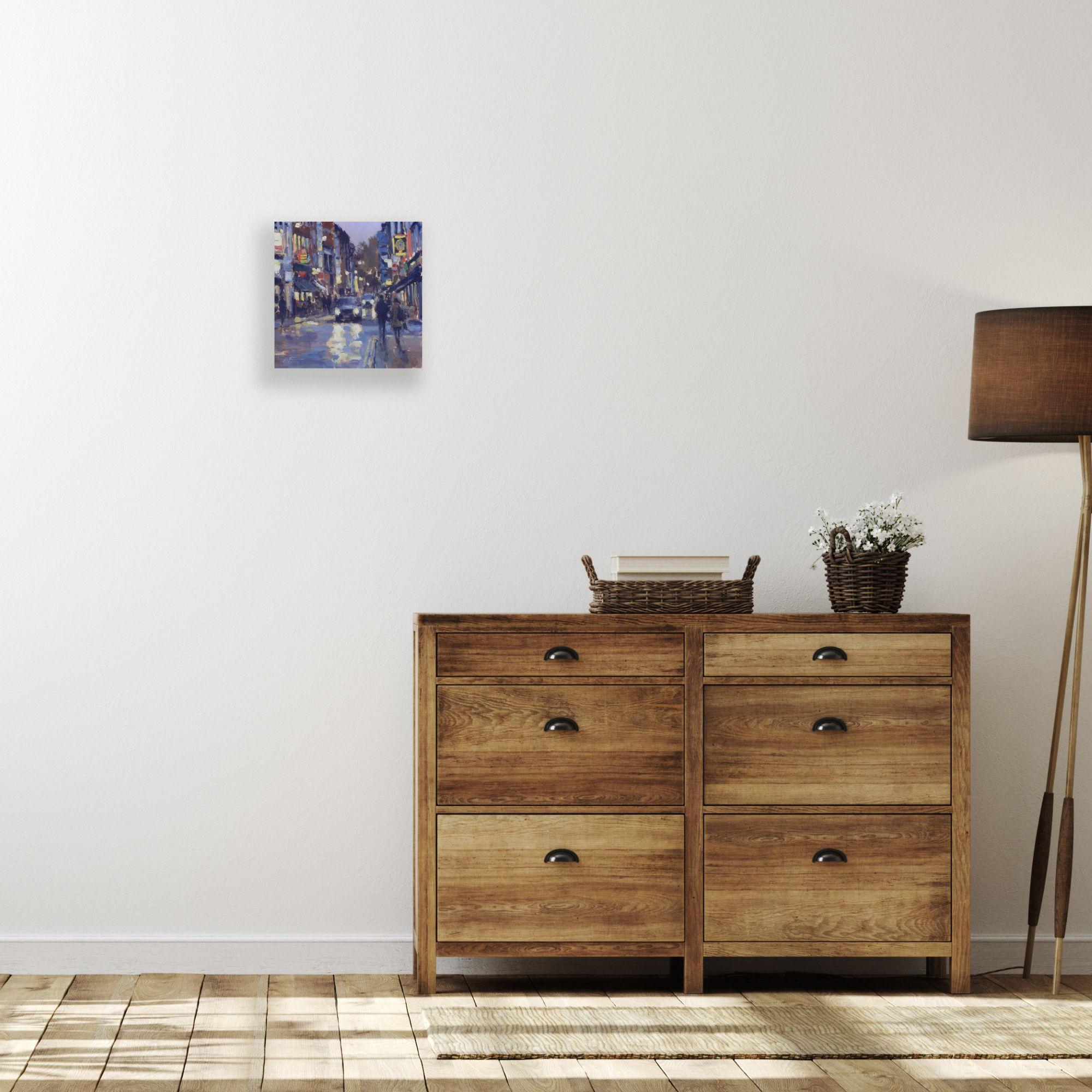 Friday Night, Frith Street, Soho-original impressionism  cityscape painting-Art en vente 1