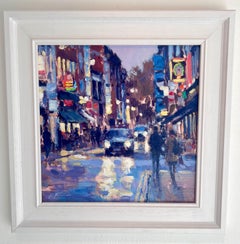 Friday Night, Frith Street, Soho-original impressionism  cityscape painting-Art