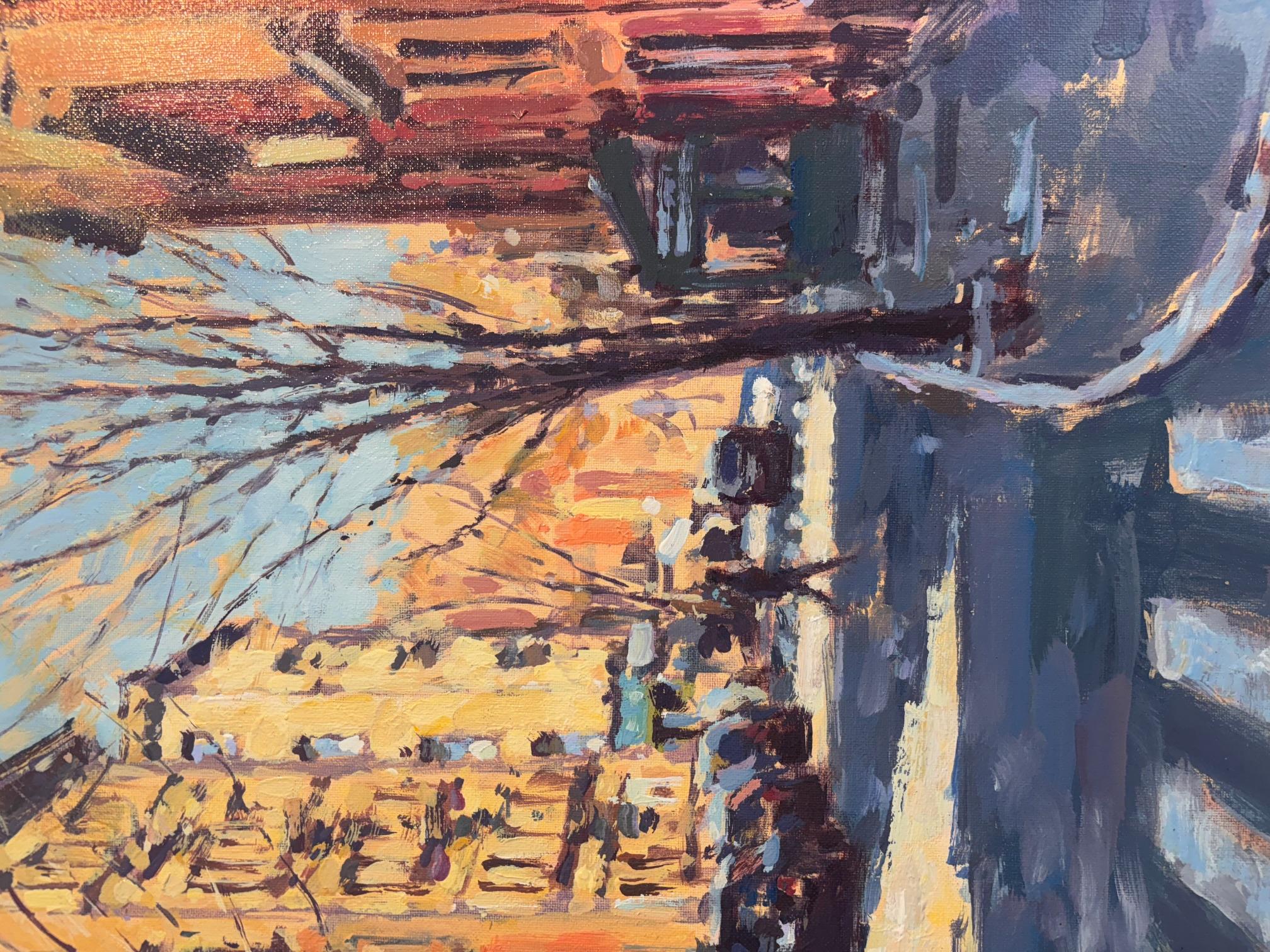 Morning Light, West Village - original impressionism London cityscape painting - Impressionist Painting by David Farren