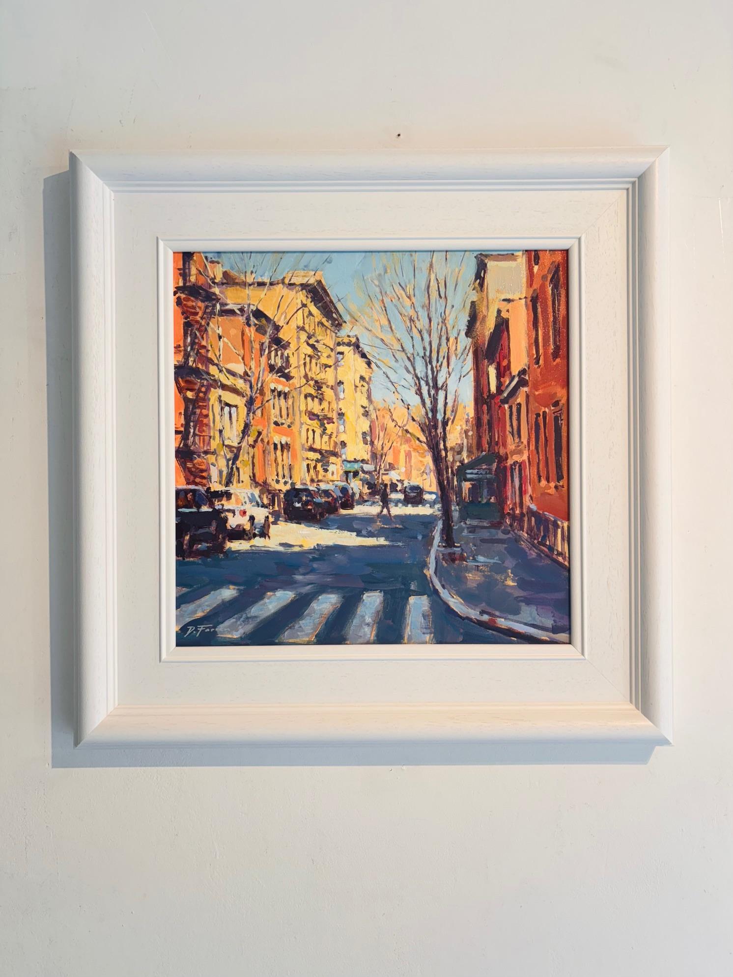 Morning Light, West Village - original impressionism London cityscape painting - Brown Abstract Painting by David Farren