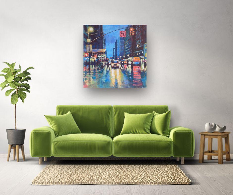 New York Evening Reflections - original impressionism NYC - contemporary Art - Painting by David Farren