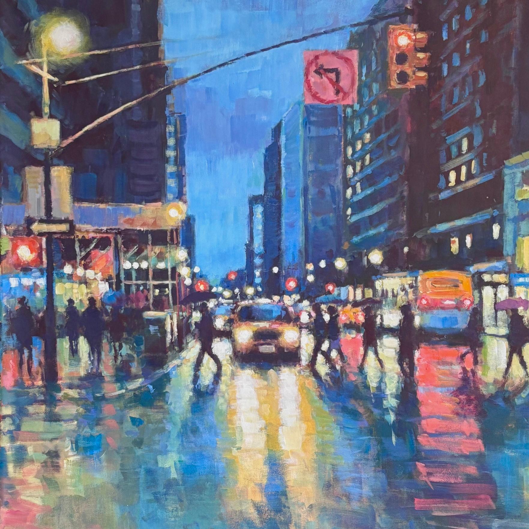 David Farren Landscape Painting - New York Evening Reflections - original impressionism NYC - contemporary Art