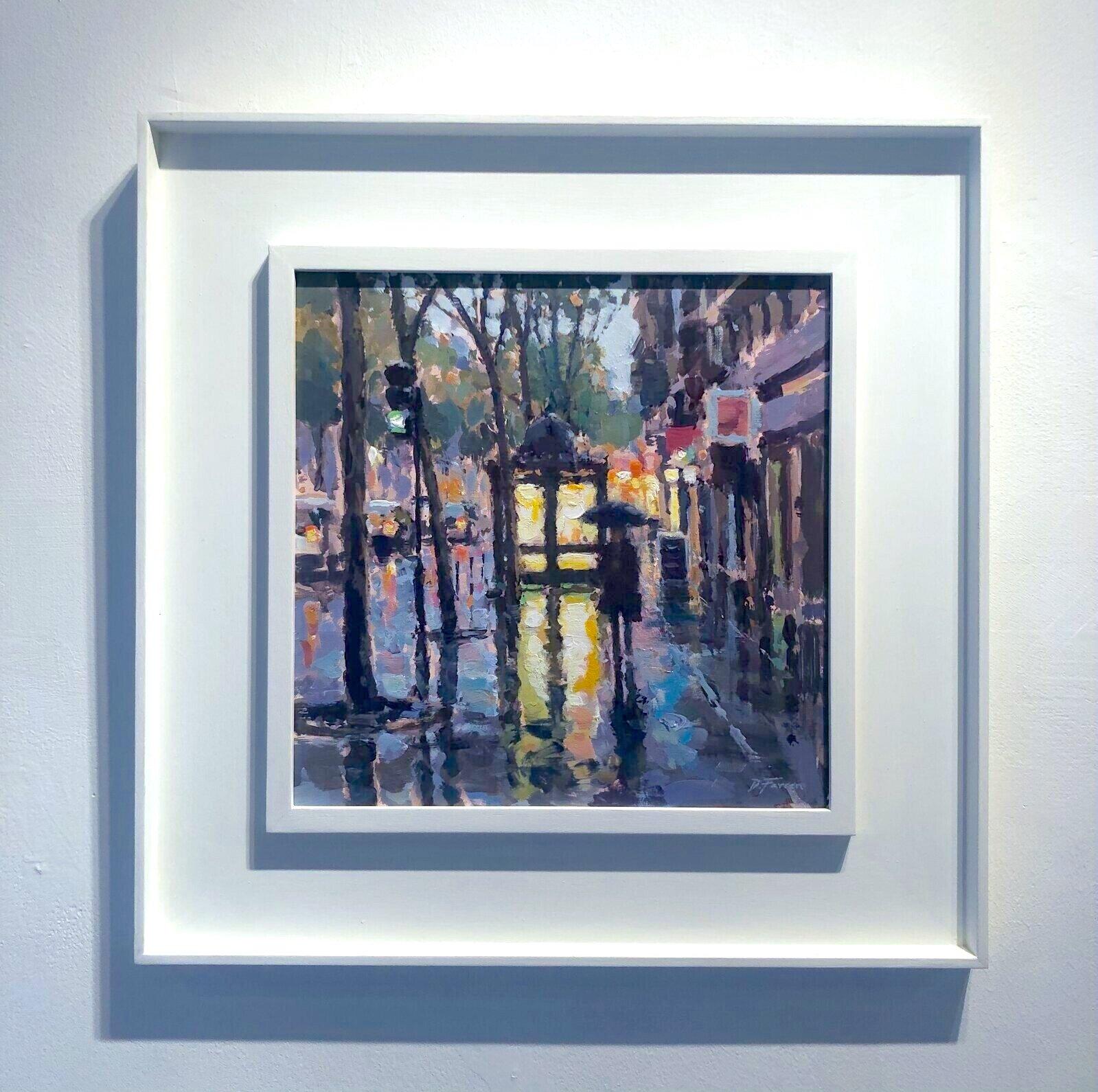 News Stand Reflections Paris-original impressionism cityscape painting-Art - Impressionist Painting by David Farren