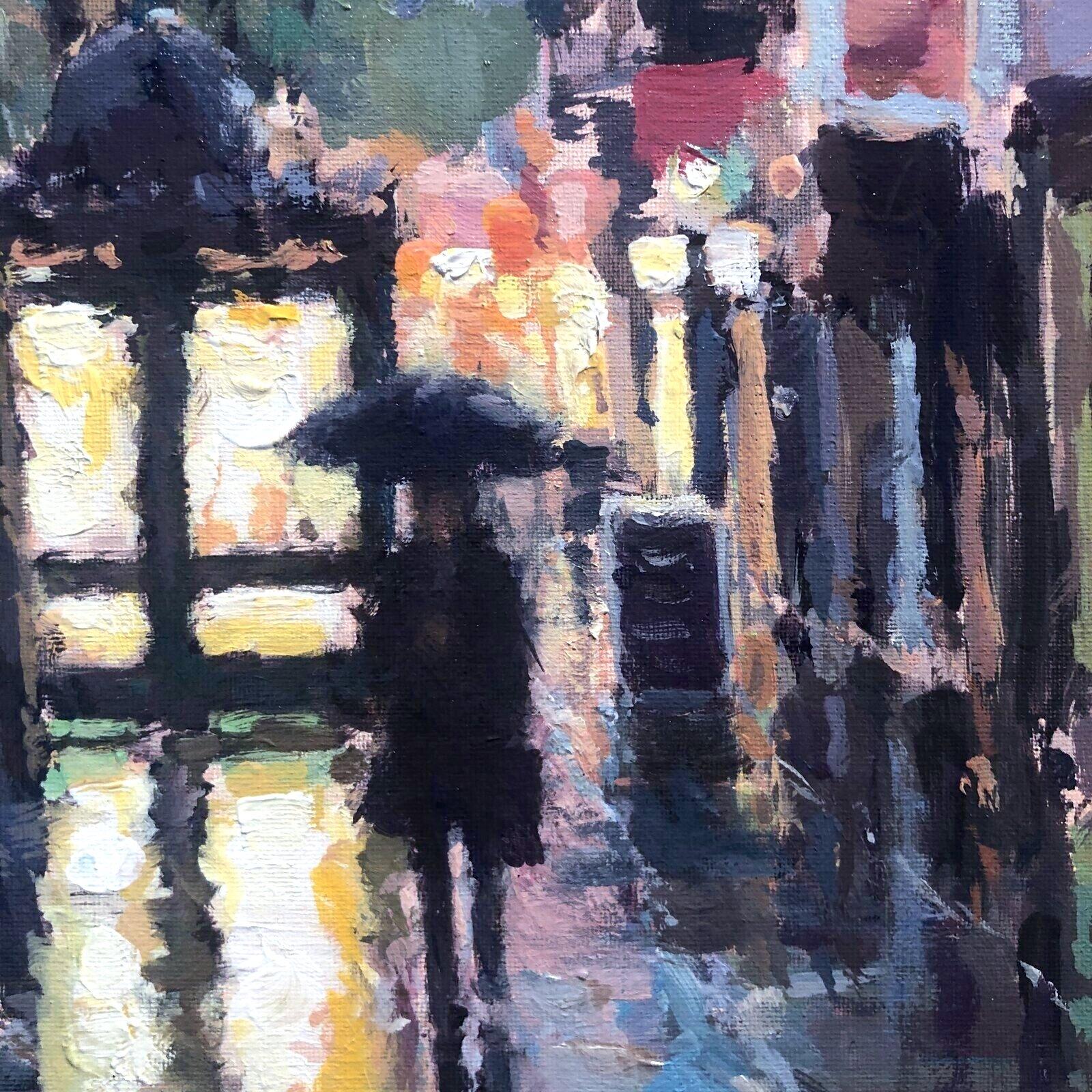 News Stand Reflections Paris-original impressionism cityscape painting-Art For Sale 1