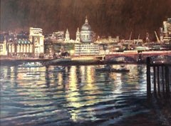 Night Fall St Paul's - London landscape cityscape painting modern Contemporary