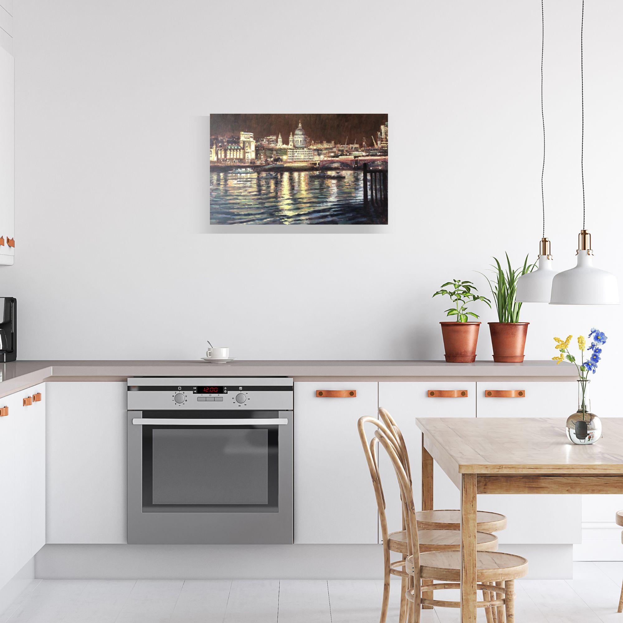 Nacht Herbst St Paul's - London Landschaft Stadtlandschaft Gemälde modern impressionistisch (Schwarz), Landscape Painting, von David Farren