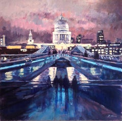 Night Sky, Millennium Bridge - city London UK Landscape painting contemporary 