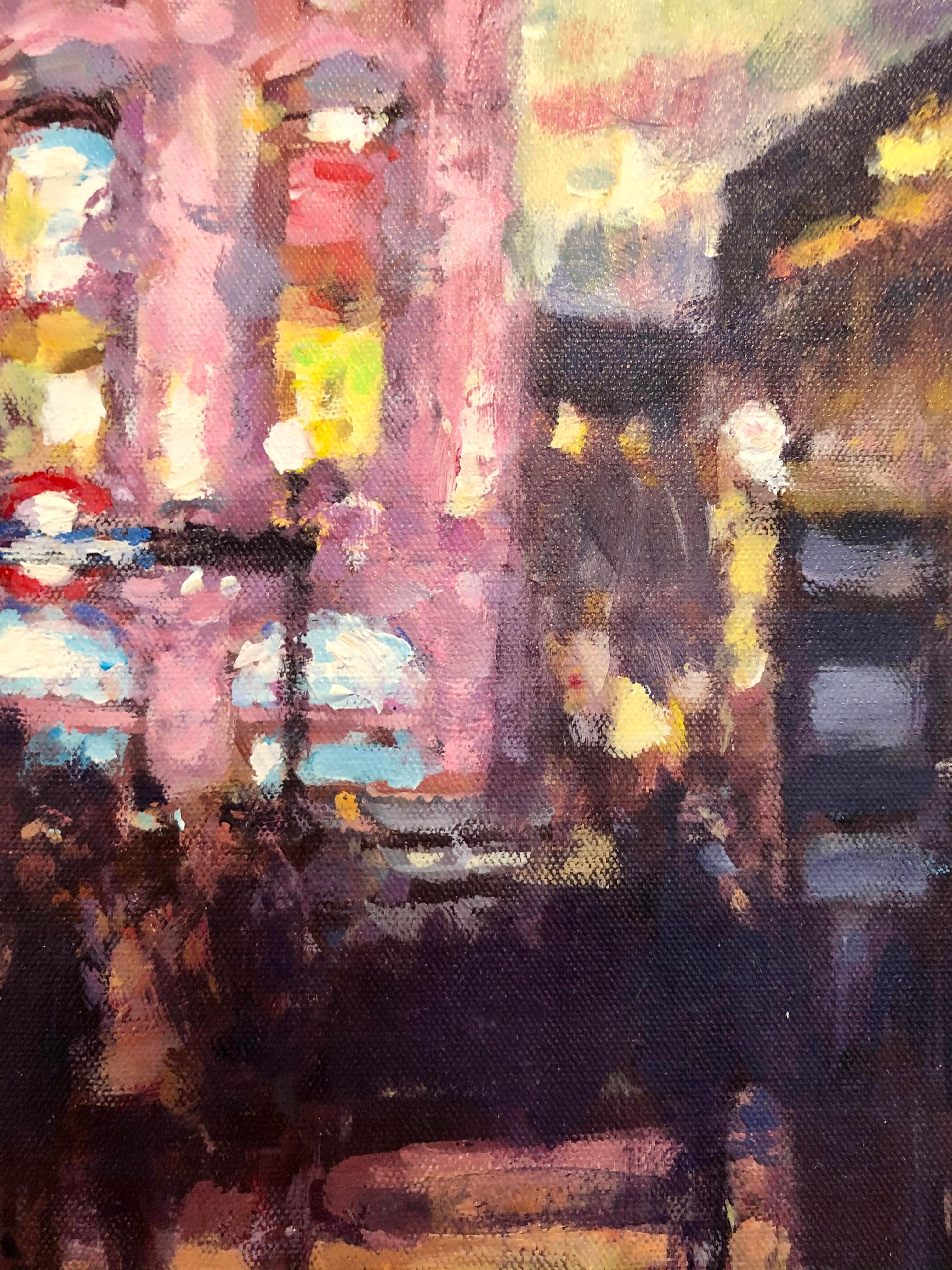 Nightfall, Piccadilly Circus-original impressionism London cityscape painting - Impressionist Painting by David Farren