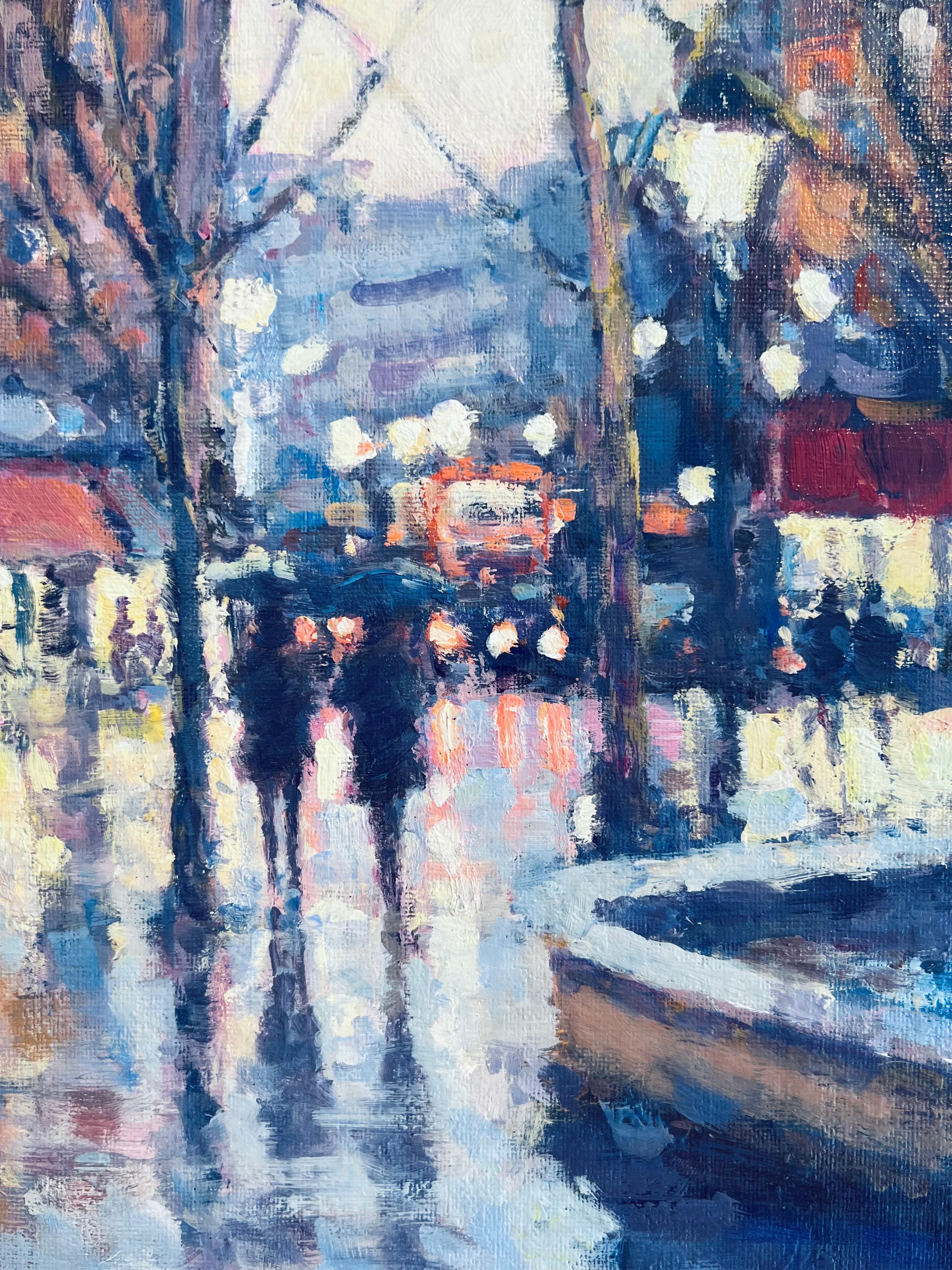 Nightfall, Sloane Square - original impressionism oil painting, London cityscape For Sale 1