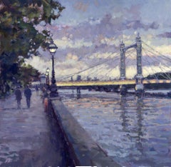 Oktoberabend, Albert Bridge-Art, Original-Impressionismus-Stadtlandschaftsgemälde