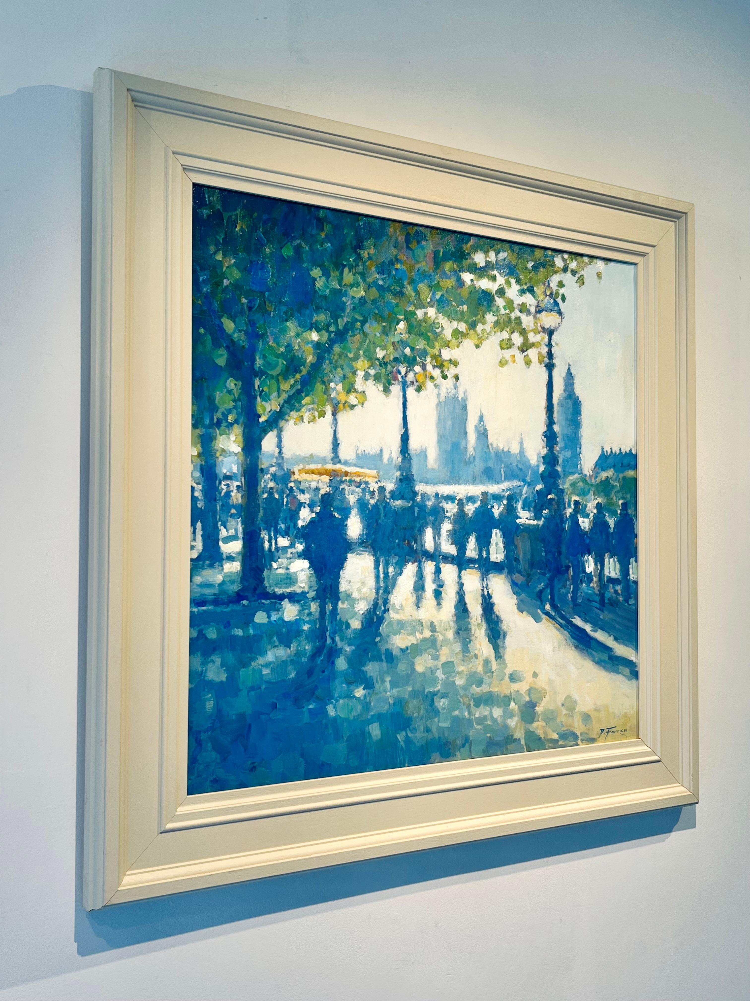 October Sunshine, Southbank- impressionism London cityscape painting- modern art - Impressionist Painting by David Farren