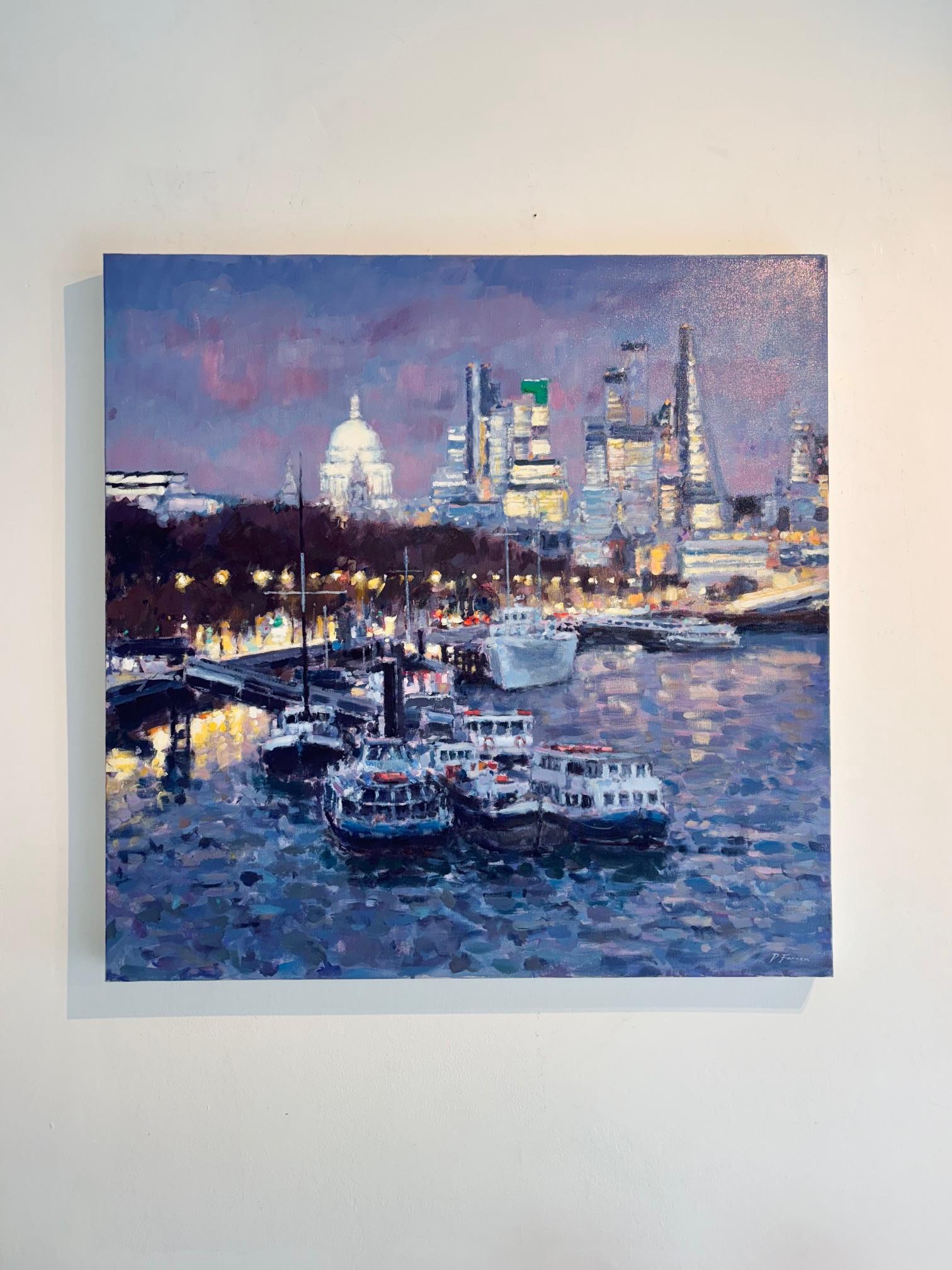 Themse in der Abenddämmerung - Original-Impressionismus Londoner Malerei - Zeitgenössische Kunst im Angebot 1