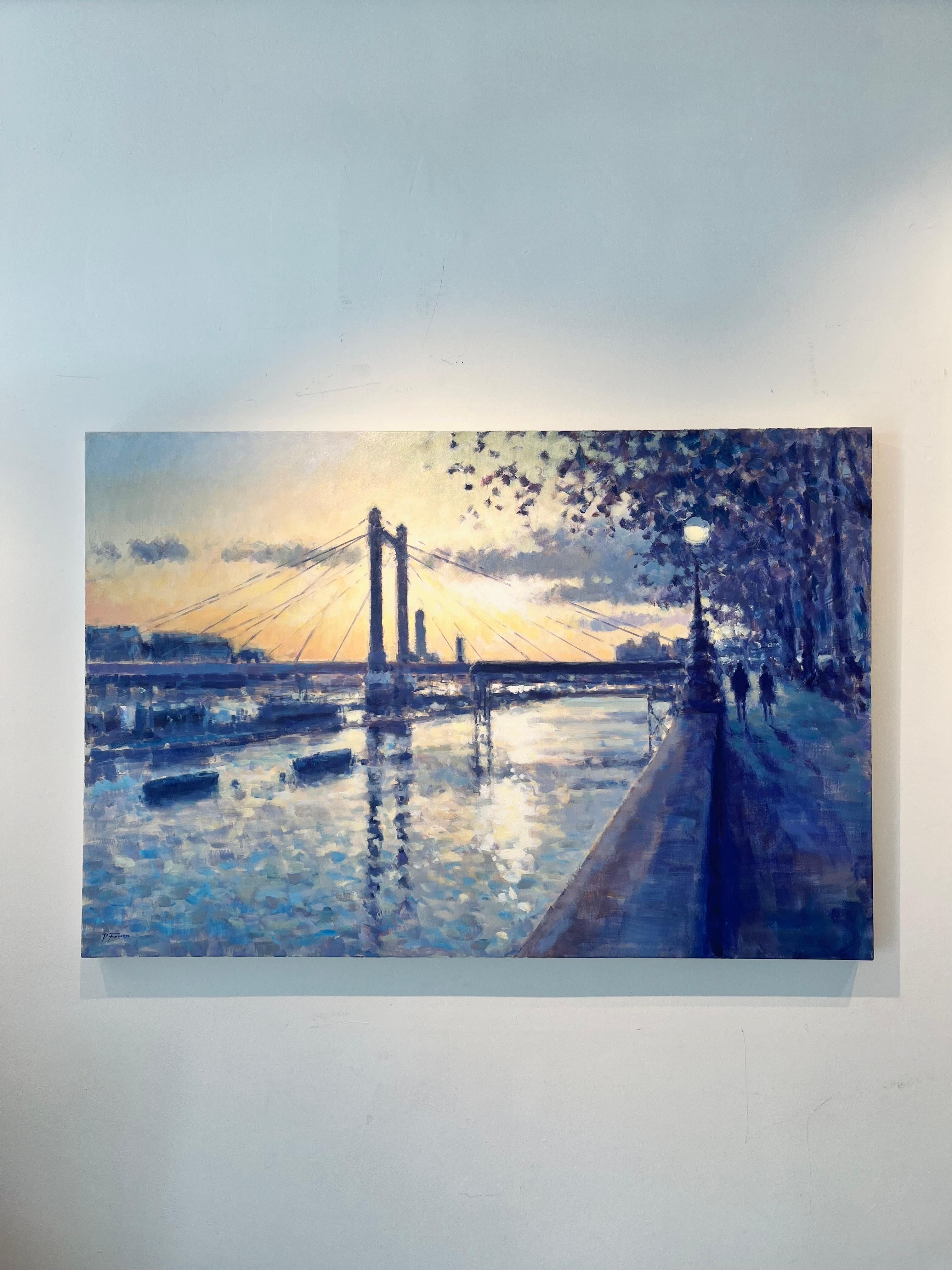 September Evening, Albert Bridge- impressionism London painting- original Art - Painting by David Farren