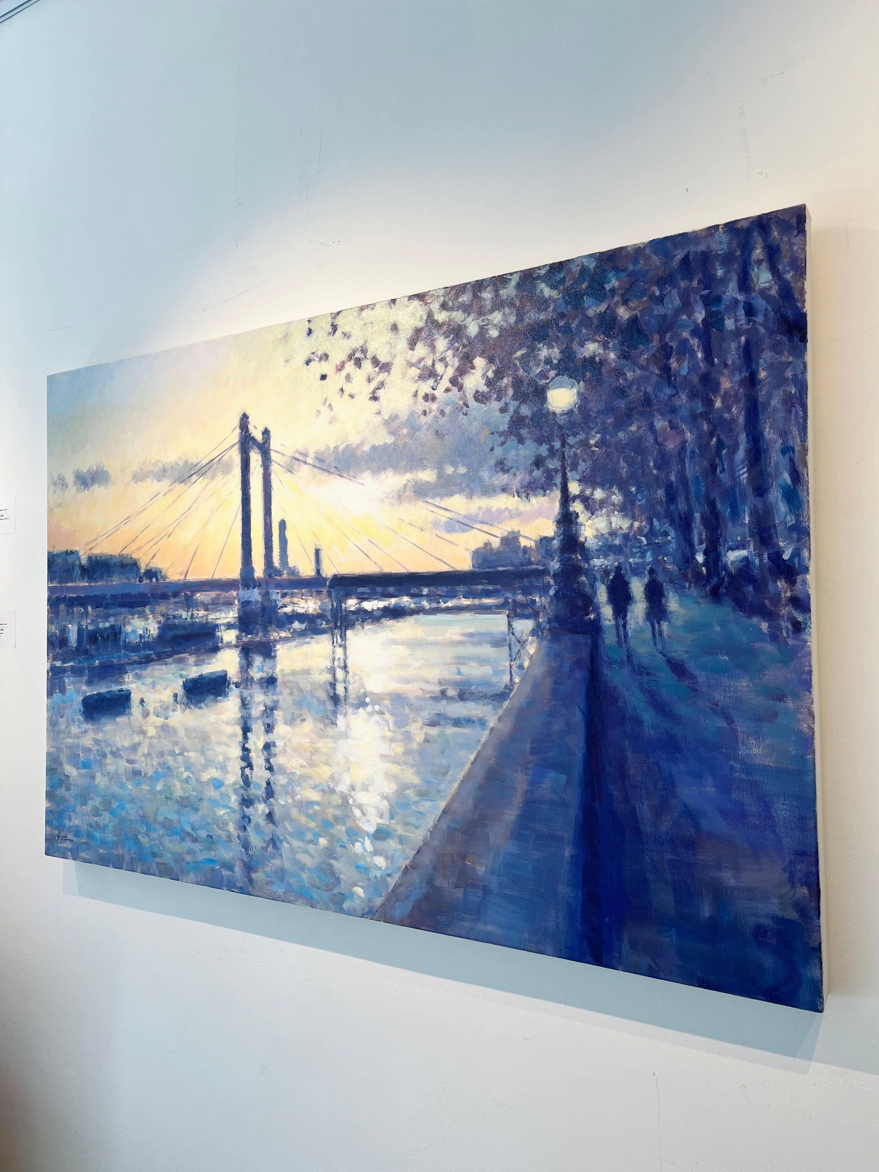 September Evening, Albert Bridge- impressionism London painting- original Art - Impressionist Painting by David Farren