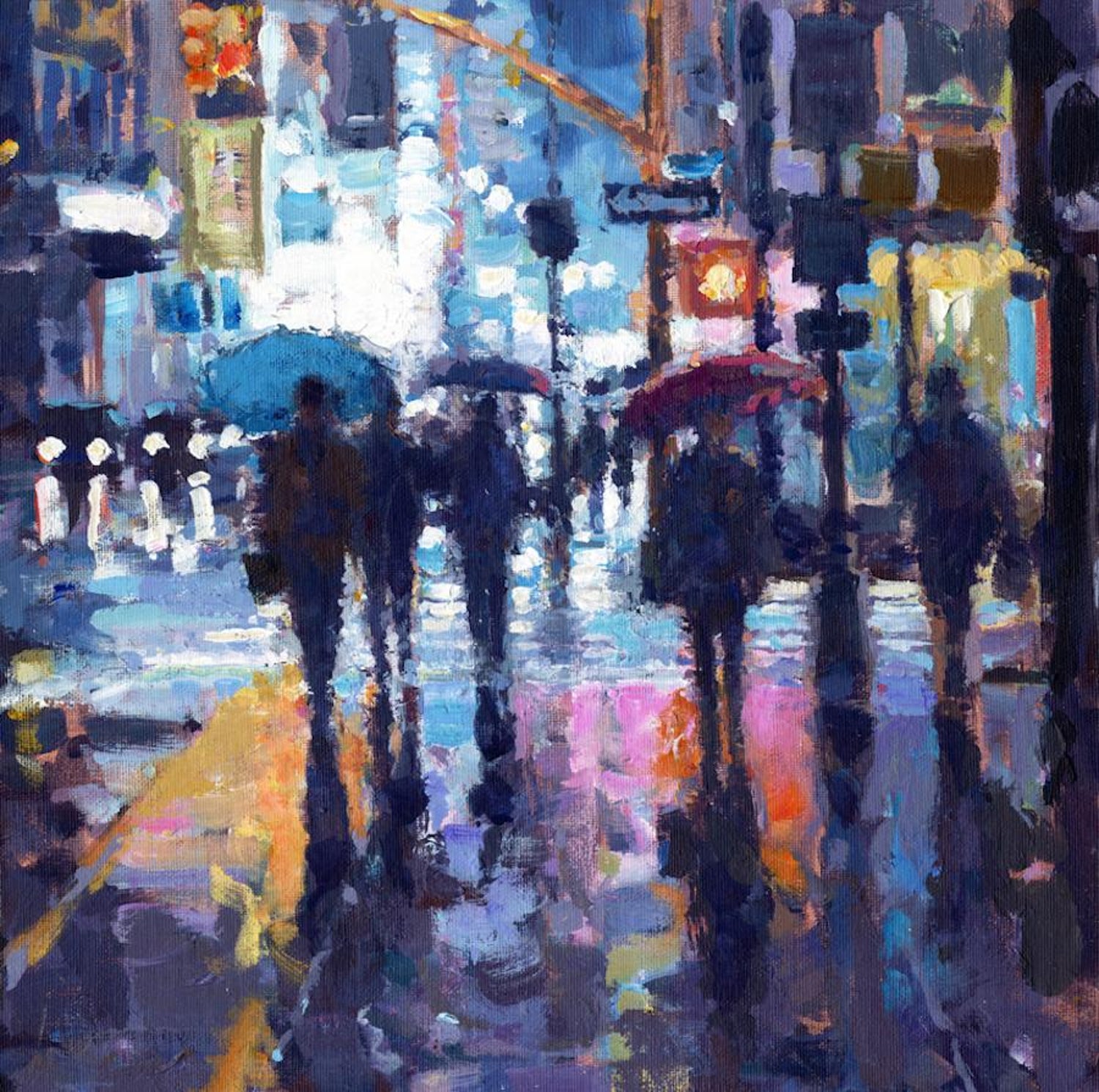 David Farren Sidewalk Rain Ny Original City Landscape Painting