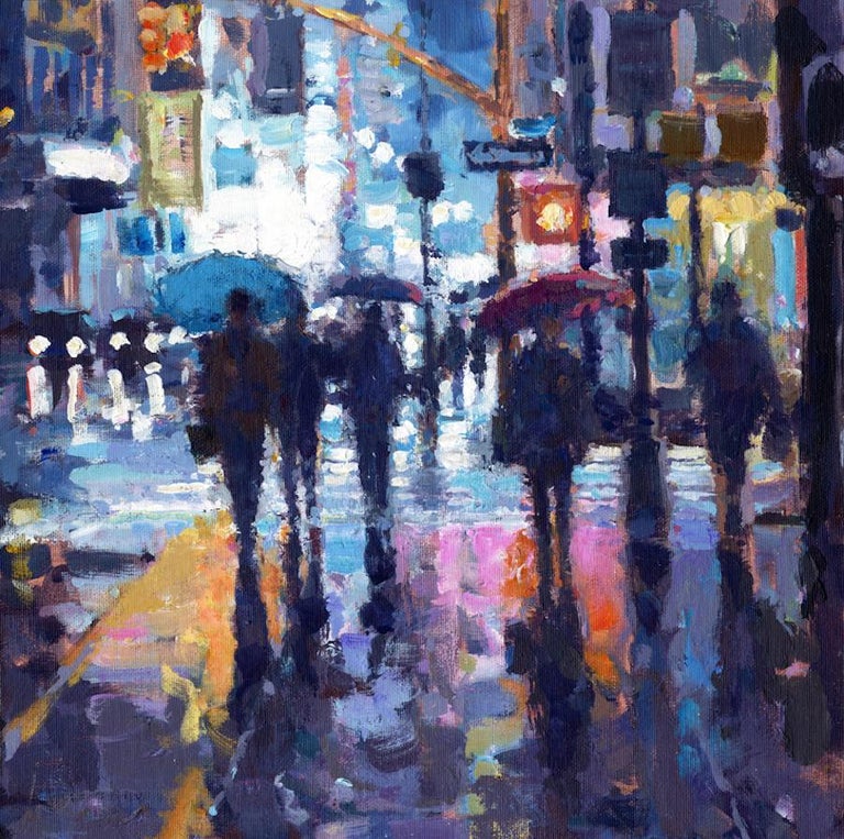 David Farren Sidewalk Rain Ny Original City Landscape Painting