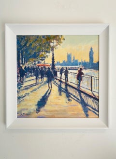 Southbank Figures - original impressionism London painting - contemporary art