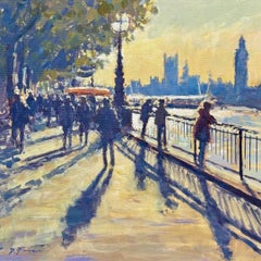 Southbank Figures - original impressionism London painting - contemporary art