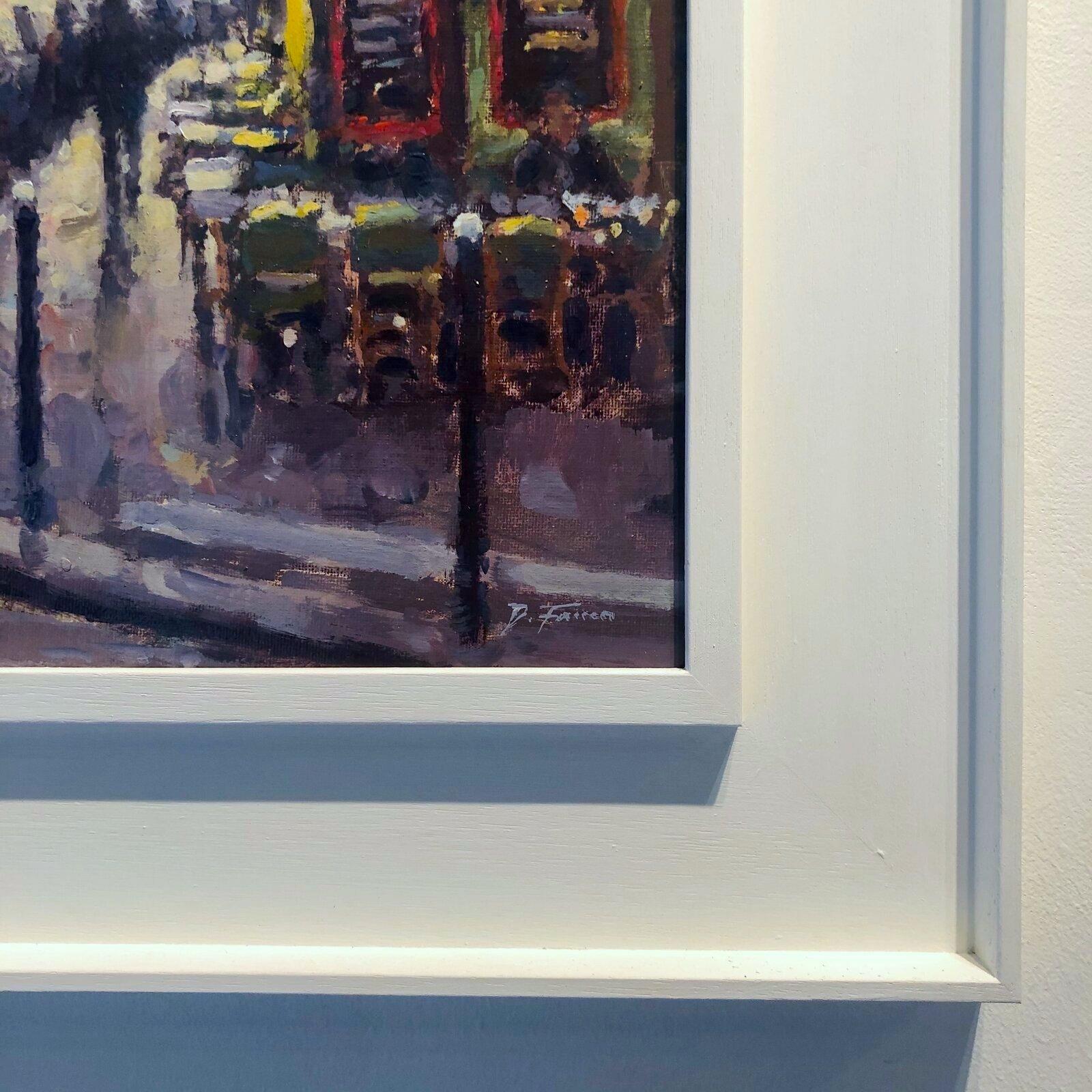 Street Corner Cafe, Paris-original impressionism cityscape coffee painting-Art - Impressionist Painting by David Farren