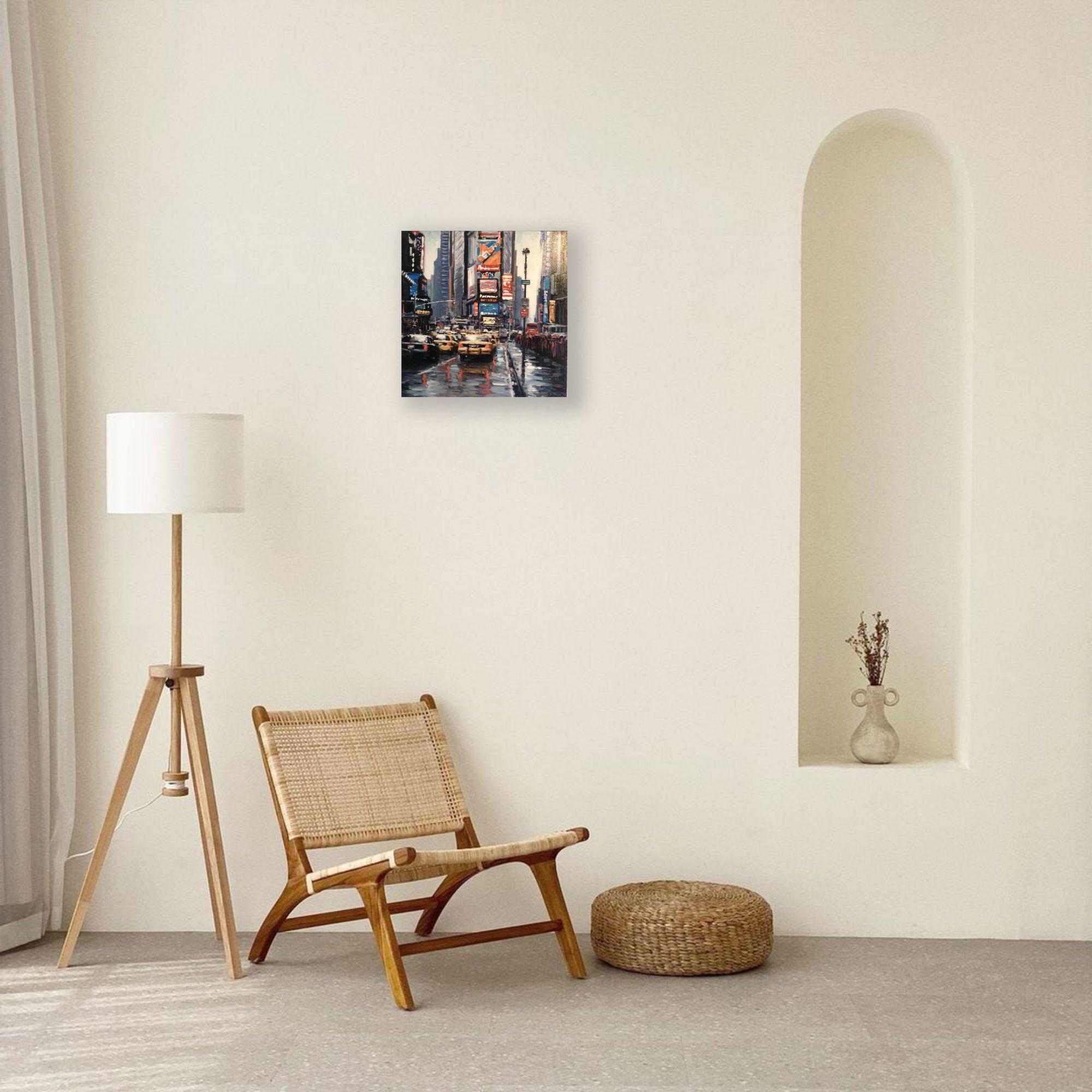 Questo dipinto dell'impressionista contemporaneo David Farren presenta le intense illuminazioni che abbelliscono la capitale. Le luci scintillanti della NewYork luminosa si estendono e si proiettano in tutta la città, facendo brillare l'intera