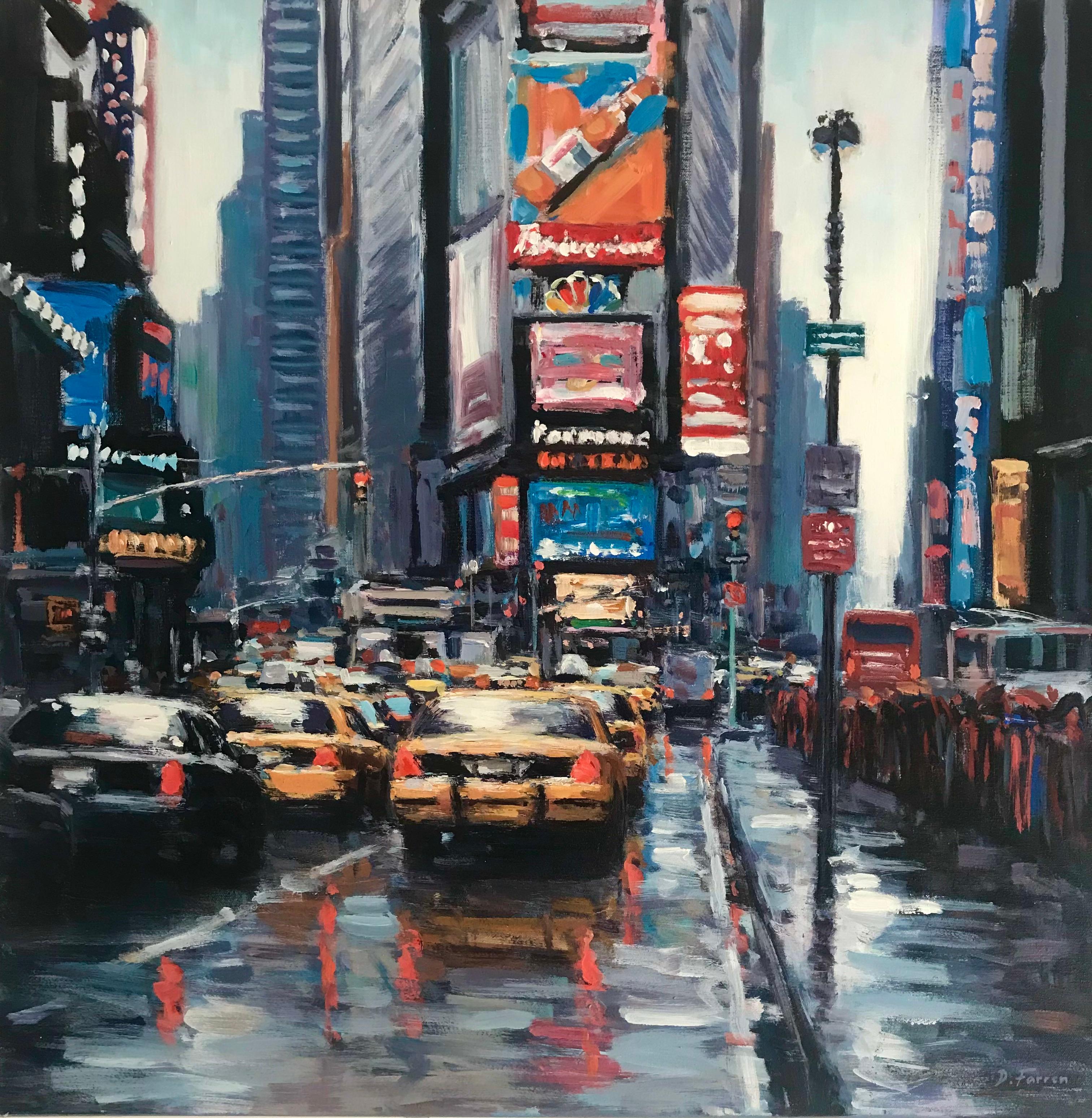 Landscape Painting David Farren - Time Square, New York, États-Unis  Paysage urbain paysager, peinture impressionniste moderne