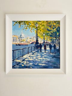 Bajo los árboles, Southbank - obra original - impresionismo Londres pintura