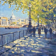 Bajo los árboles, Southbank - obra original - impresionismo Londres pintura