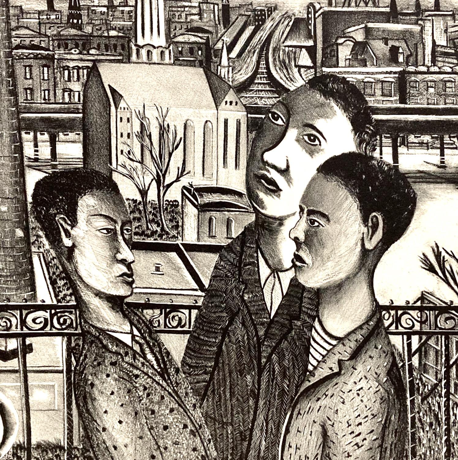 David Feinstein, Negro District, Brooklyn, 1936-39, WPA lithograph - Ashcan School Print by david feinstein