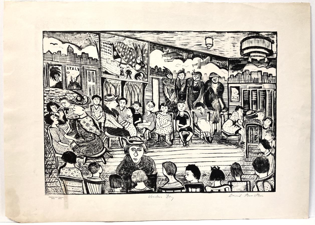 David Feinstein, Visitors' Day, WPA lithograph of NYC Public School - Print by david feinstein
