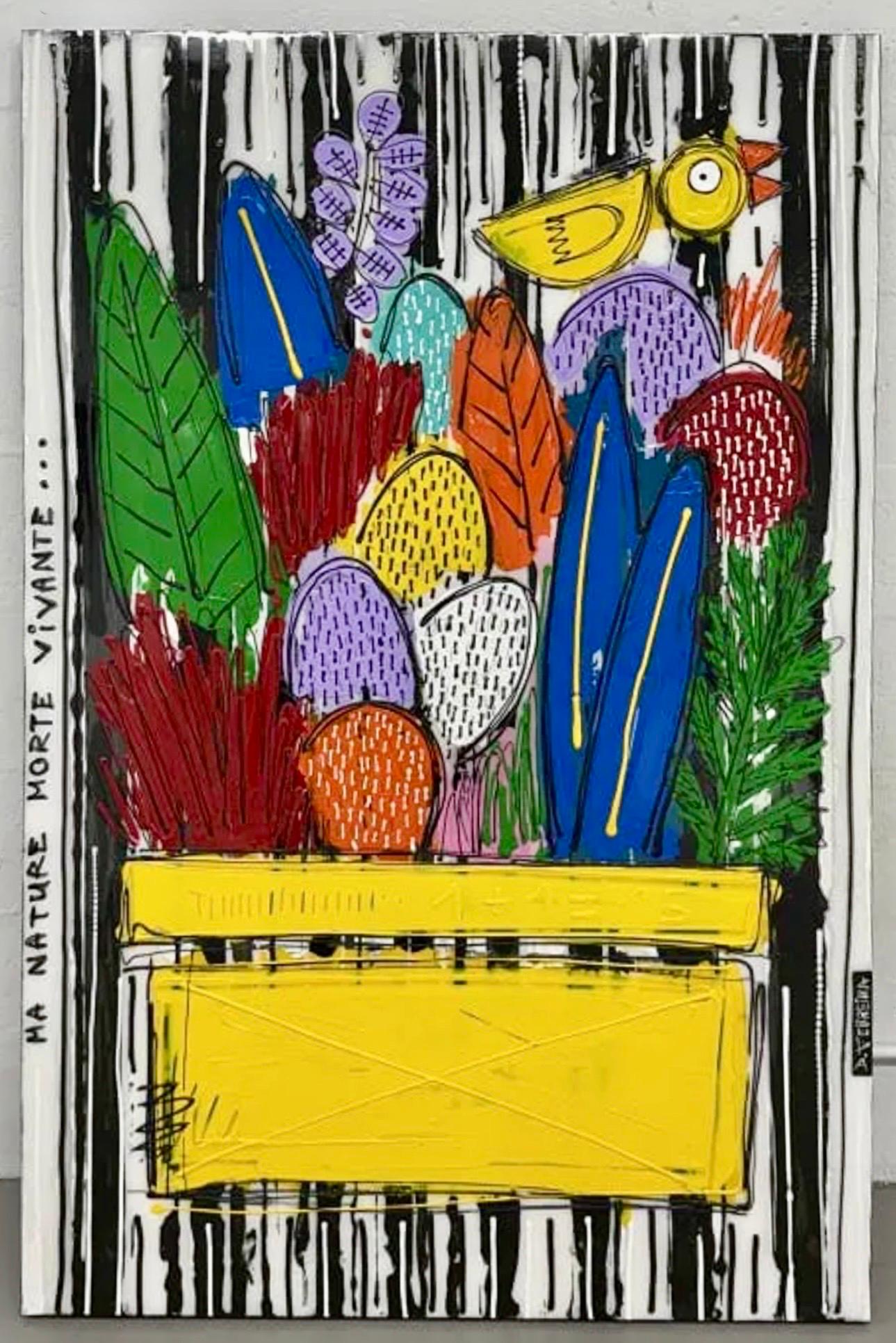 Large David Ferreira Whimsical Naive French Contemporary Outsider Painting