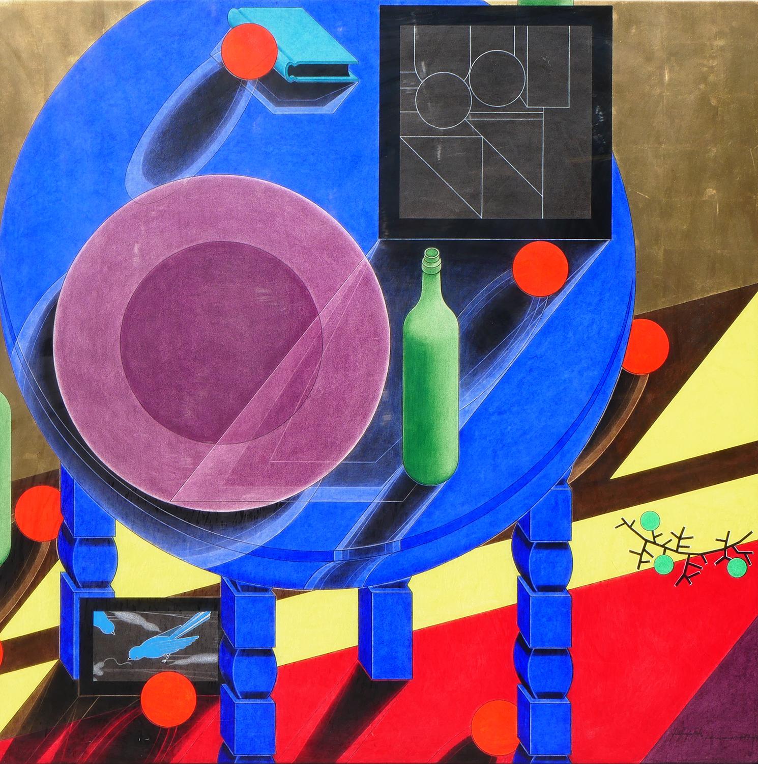 “Still Life in the Artists Studio” Modern Cubist Primary Toned Abstract Painting 3