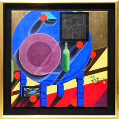“Still Life in the Artists Studio” Modern Cubist Primary Toned Abstract Painting
