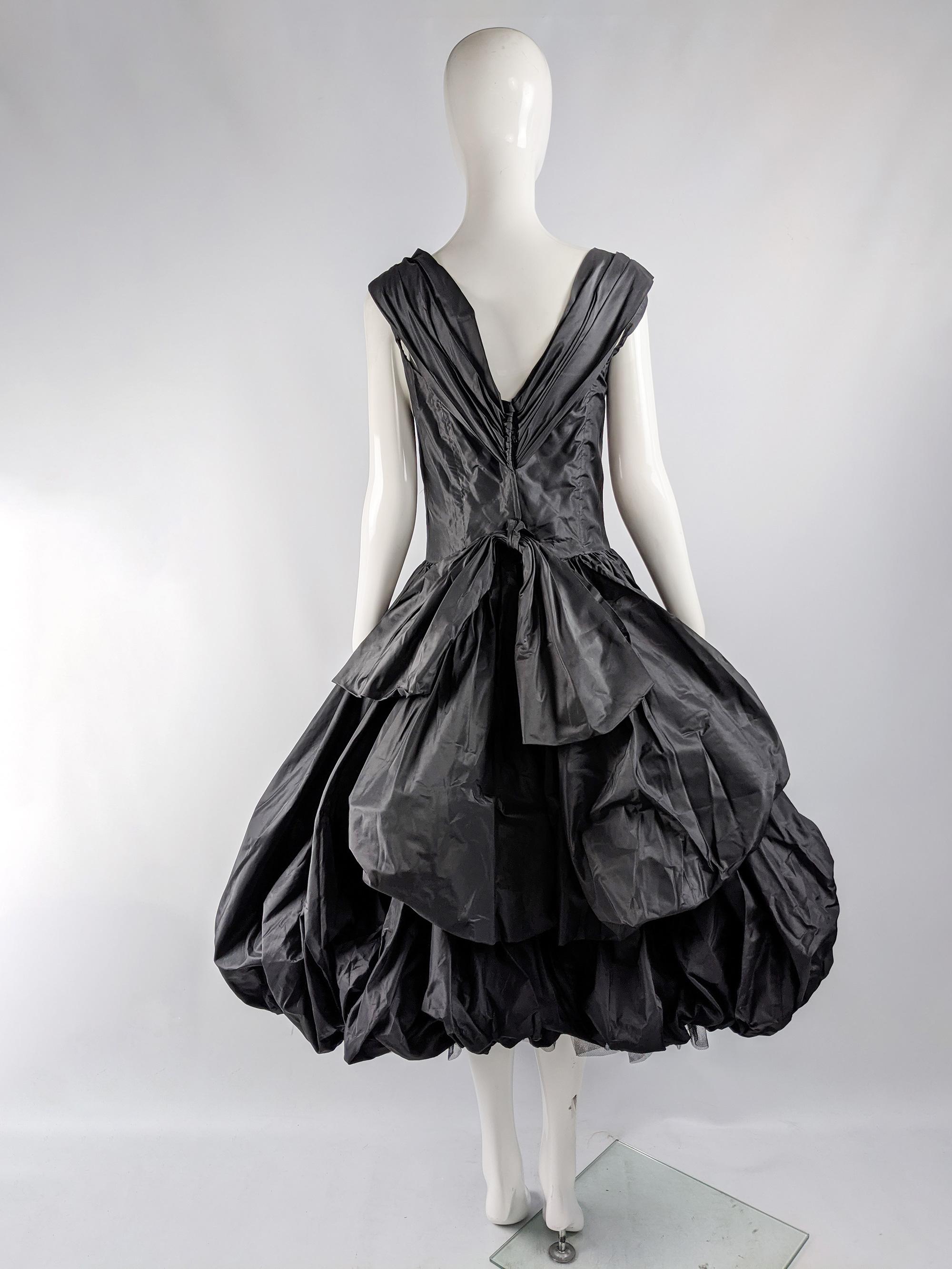 Women's David Fielden 1980s Vintage Black Taffeta Puffball Evening Gown  For Sale